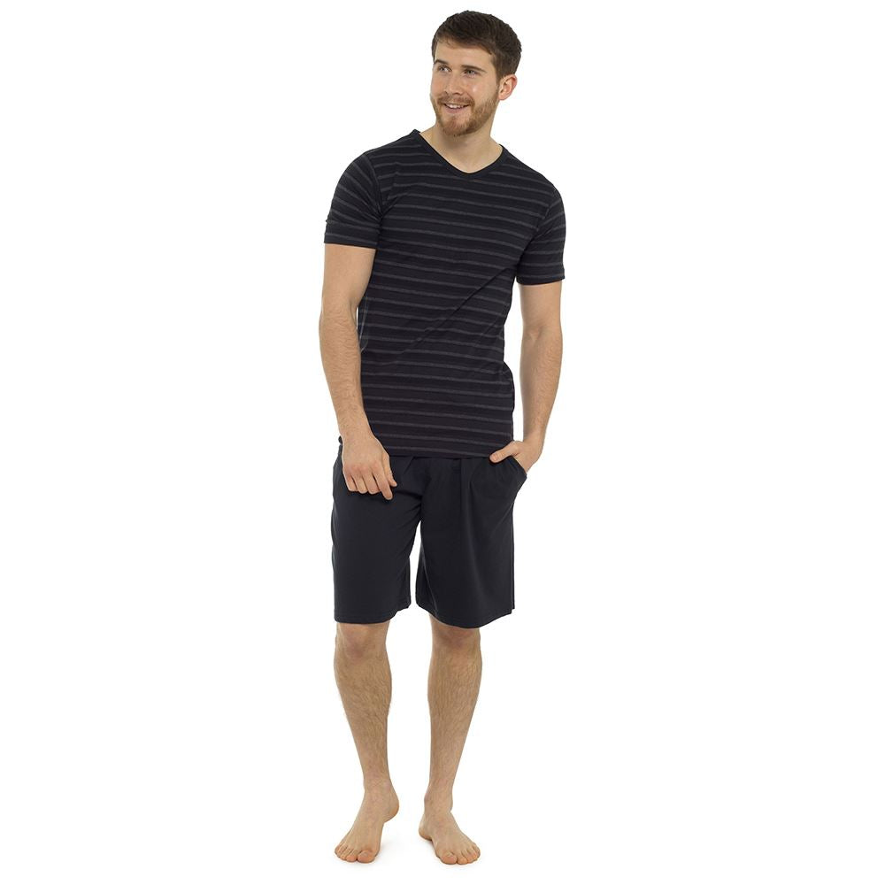 Tom Franks Mens Striped Short Sleeve/Shorts Pyjamas - Black/Grey