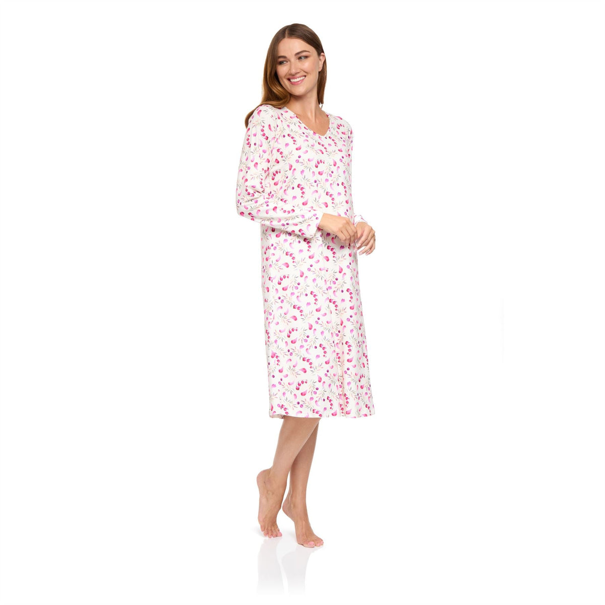 La Marquise Womens 'Berried Treasure' Long Sleeve Jersey Nightdress - Ivory La Marquise