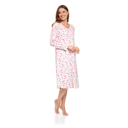 La Marquise Womens 'Berried Treasure' Long Sleeve Jersey Nightdress - Ivory La Marquise