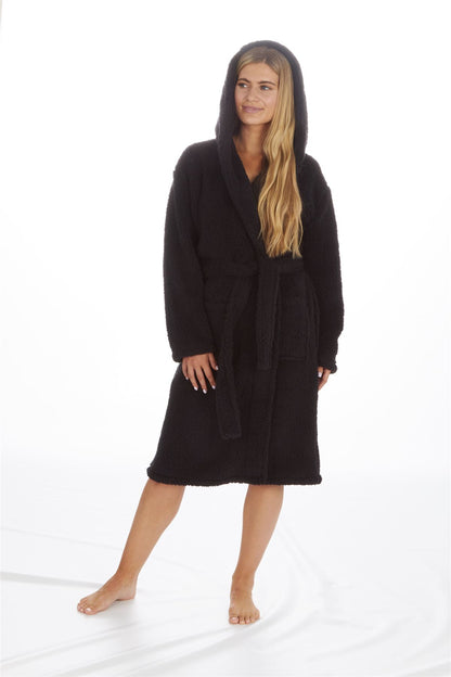 Forever Dreaming Womens Borg Fleece Robe - Black