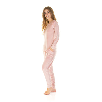 La Marquise Womens Velour Lounge Diamond Shoulder Pyjamas - Pink