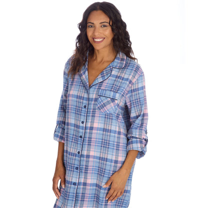 Slumber Party Womens Yarn Dyed Flannel Nightshirt - Denim