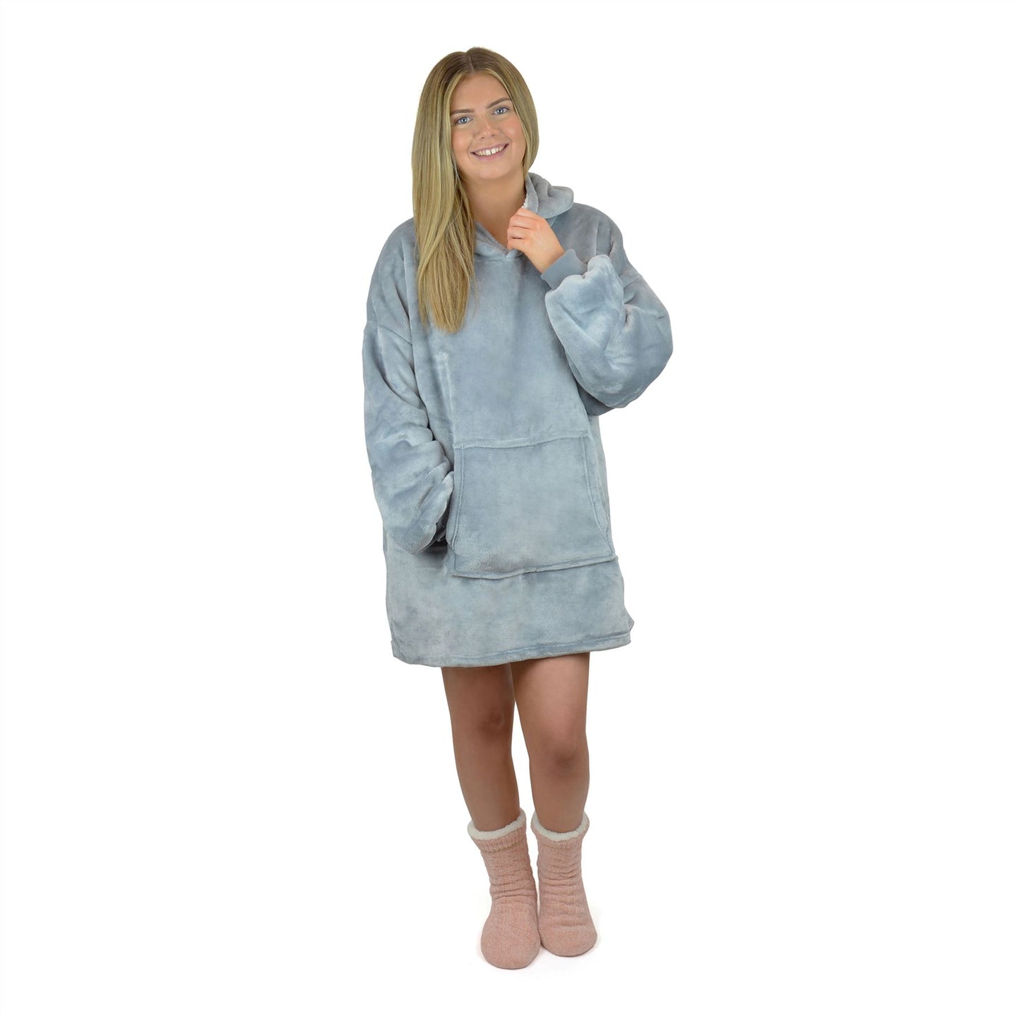 Foxbury Womens Oversized Fleece Hooded Blanket - Grey