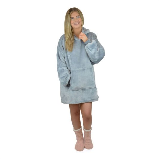 Foxbury Womens Oversized Fleece Hooded Blanket - Grey
