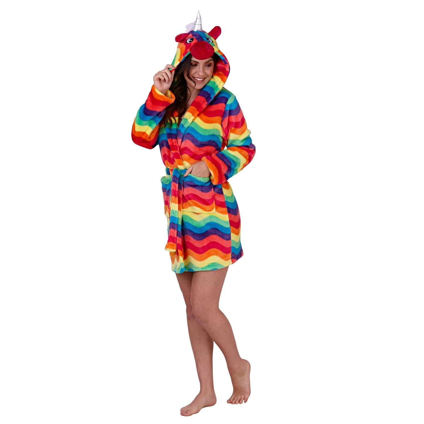 Loungeable Womens Bright Rainbow Unicorn Hooded Robe