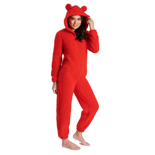 Loungeable Womens Borg Fleece Onesie - Red