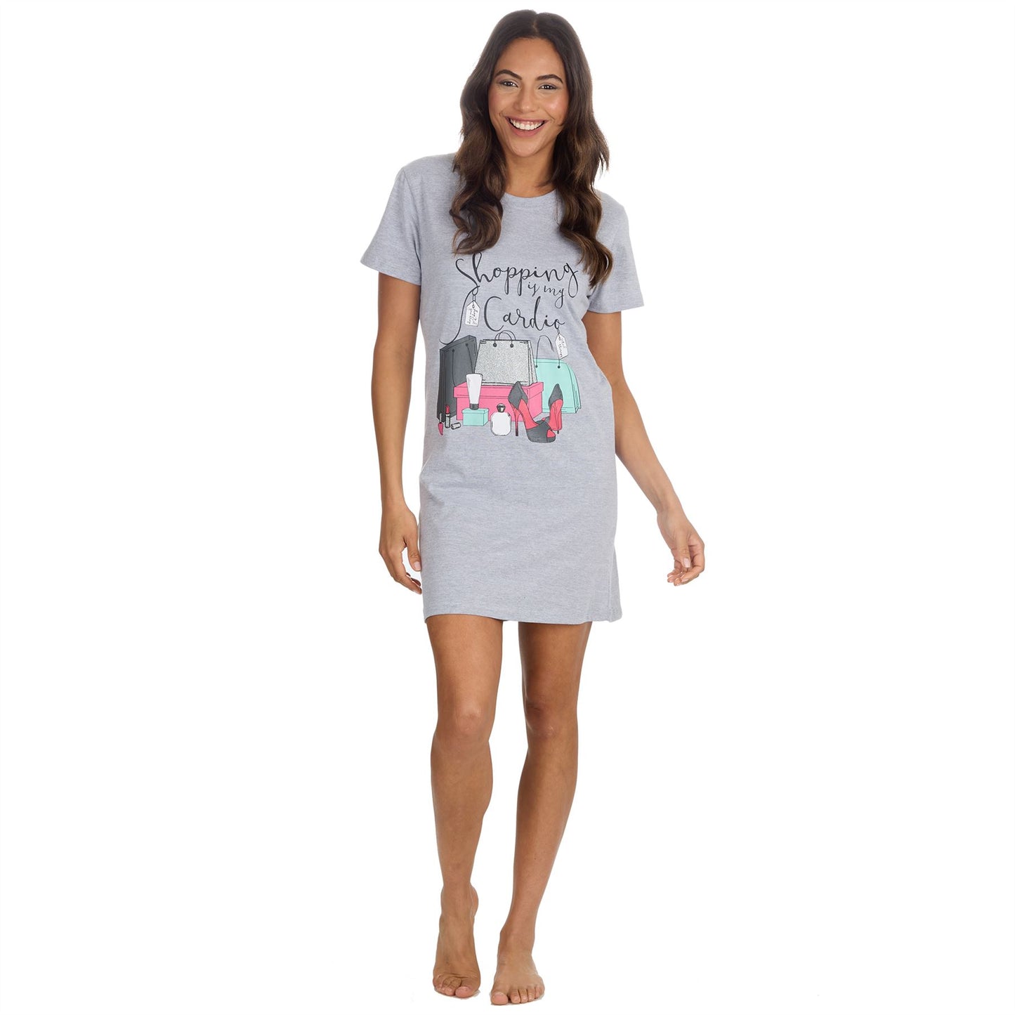 Forever Dreaming 'Shopping Is My Cardio' Womens Nightdress - Grey