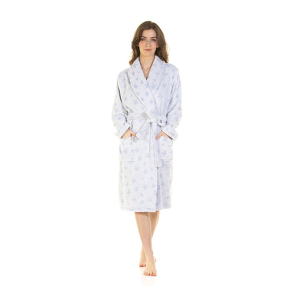 La Marquise Womens Supersoft Fleece Robe - Blue Stars