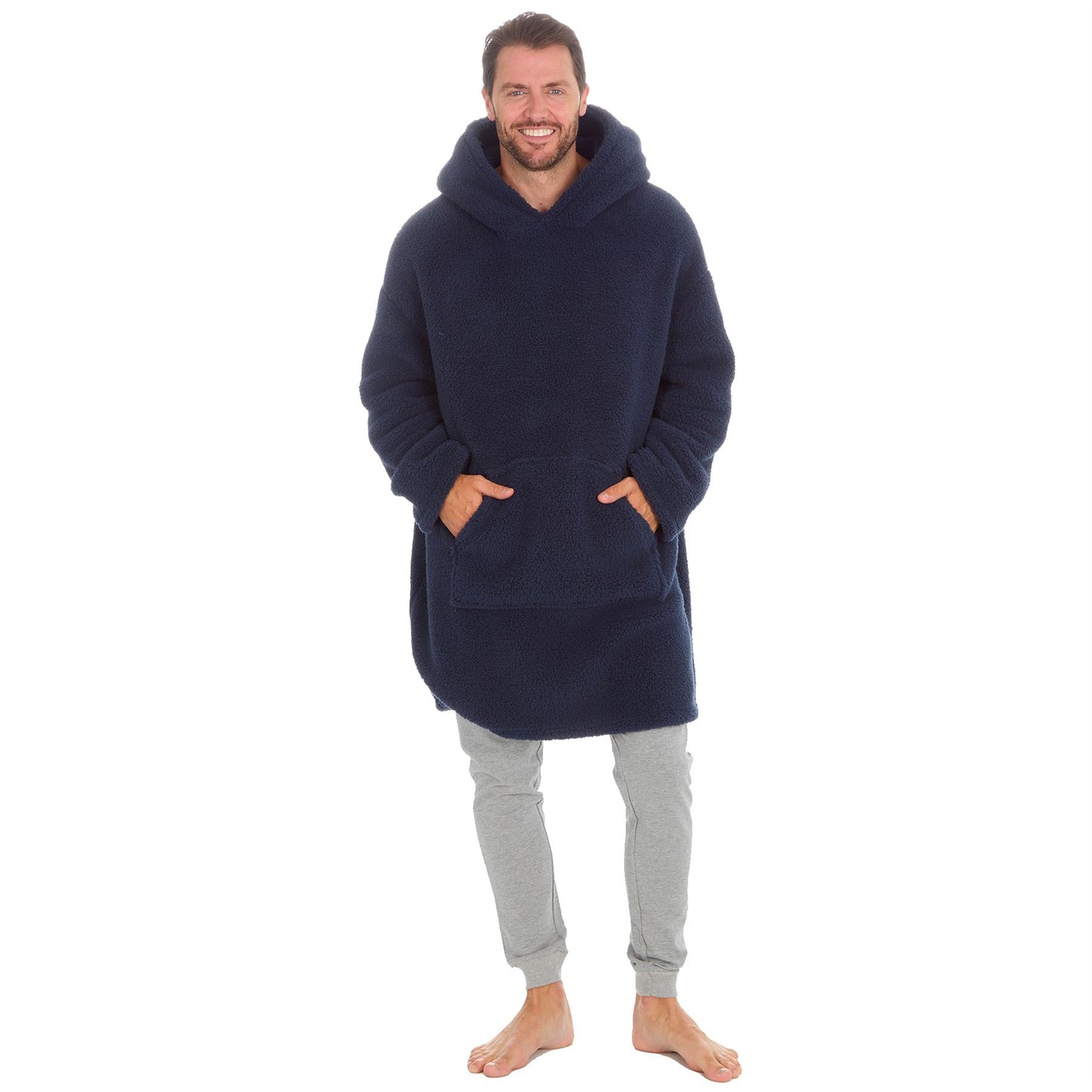 Huggable Hoodie Mens Borg Fleece Oversized Hoodie - Navy