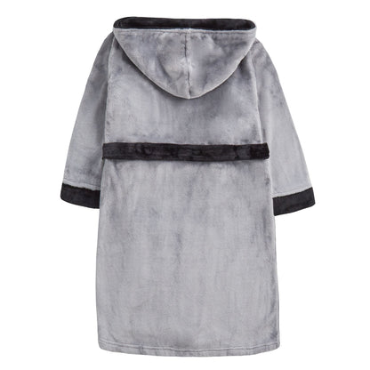 4Kidz Kids Contrast Hooded Fleece Robe - Grey