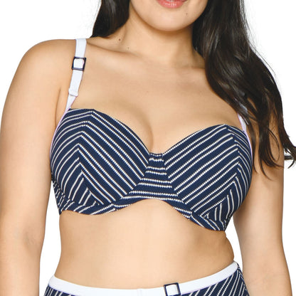 Curvy Kate Sailor Girl Balcony Bikini Top - Navy Stripe