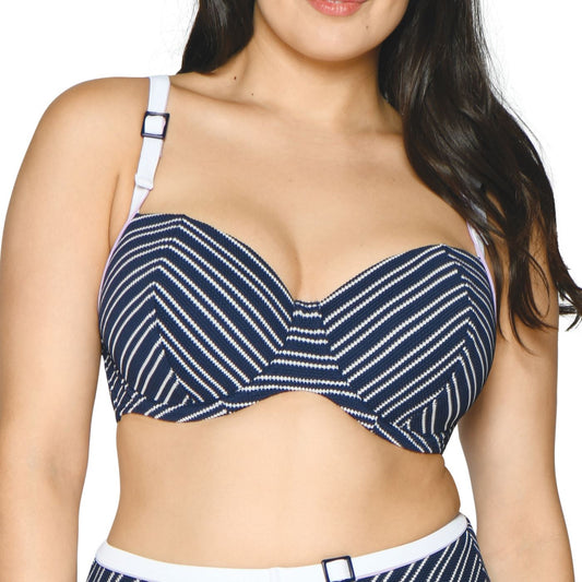 Curvy Kate Sailor Girl Balcony Bikini Top - Navy Stripe