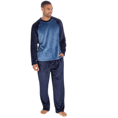 Cargo Bay Mens Raglan Fleece Pyjamas - Navy/Denim