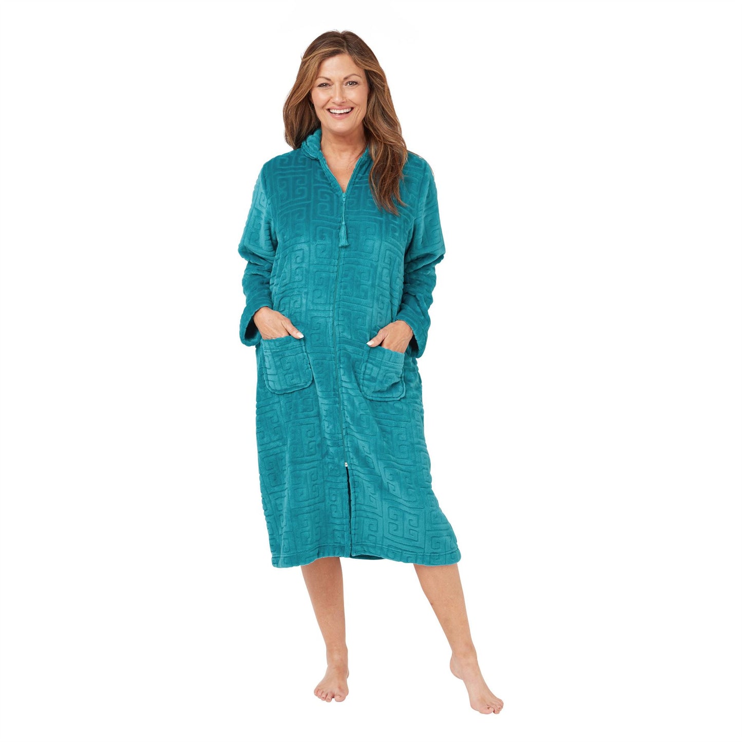 Marlon Womens Geometric Embossed Zip Robe - Teal