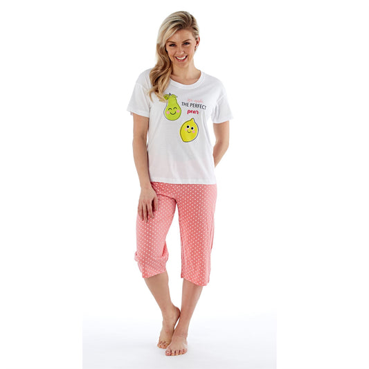 Masq Womens 'We Make The Perfect Pear' Pyjamas - White/Pink