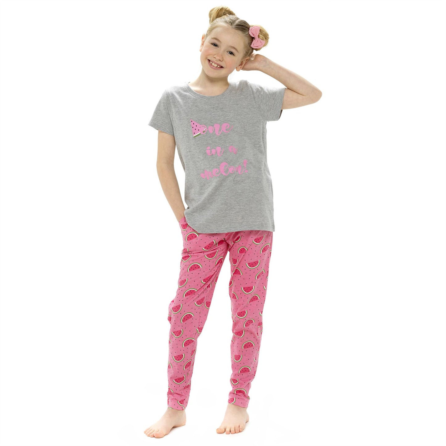 Follow That Dream Girls 'One in a Melon' Pyjama Set - Grey/Pink