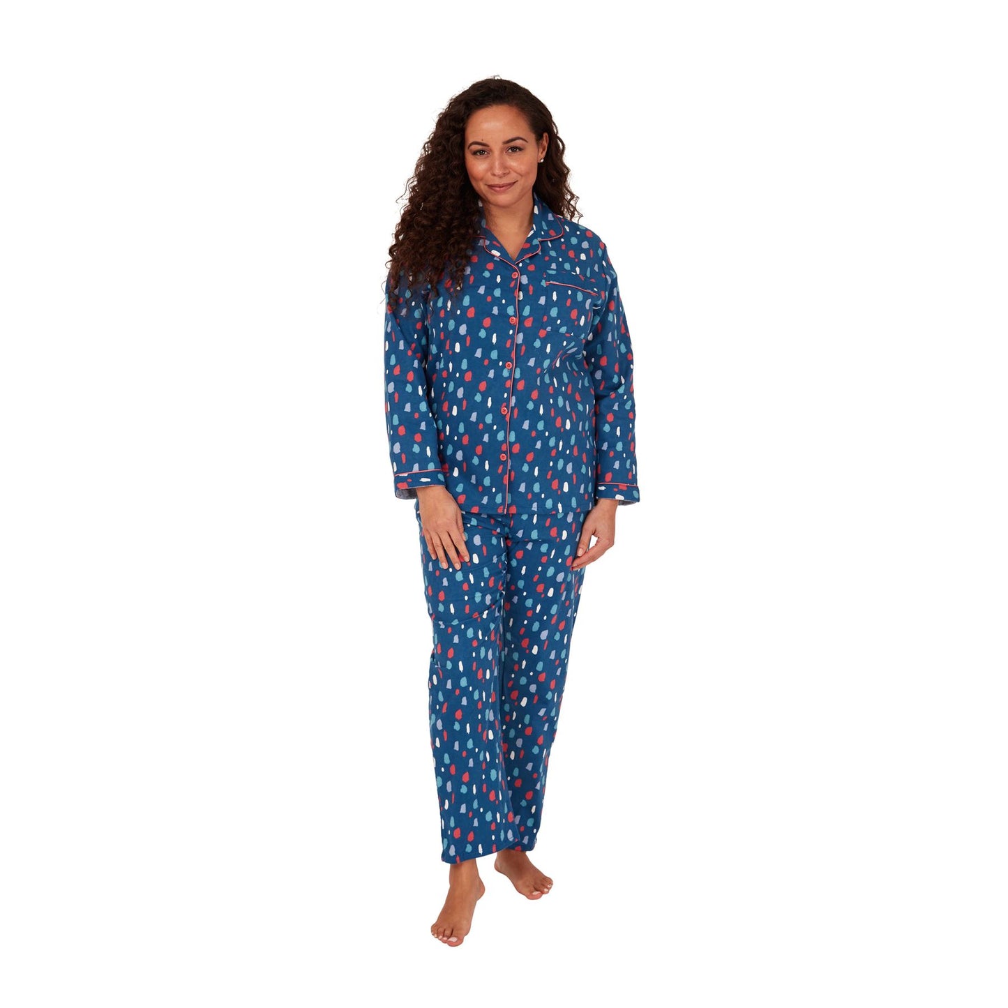 Indigo Sky Womens Splat Spot Brushed Cotton Pyjama Set - Ocean Blue