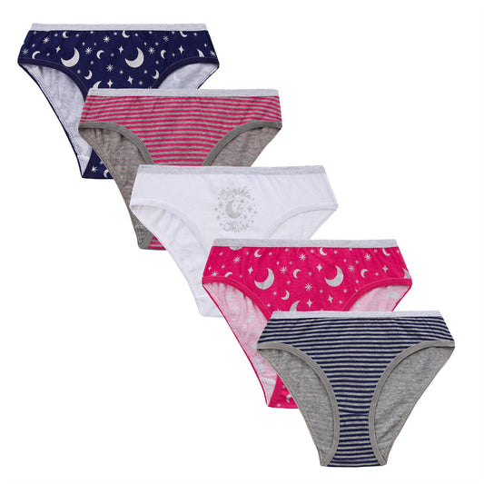 4Kidz Girls Briefs 5 Pack - Moons (7-13 Years)