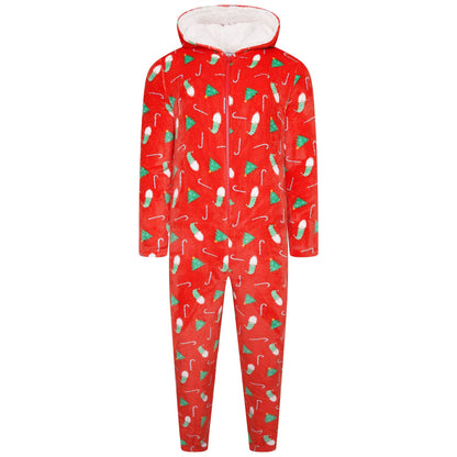 Loungeable Mens Christmas Print Fleece Onesie - Red