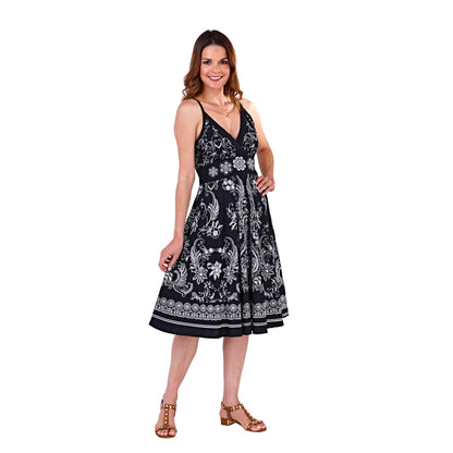 Pistachio Floral Print Crossover Dress - Black