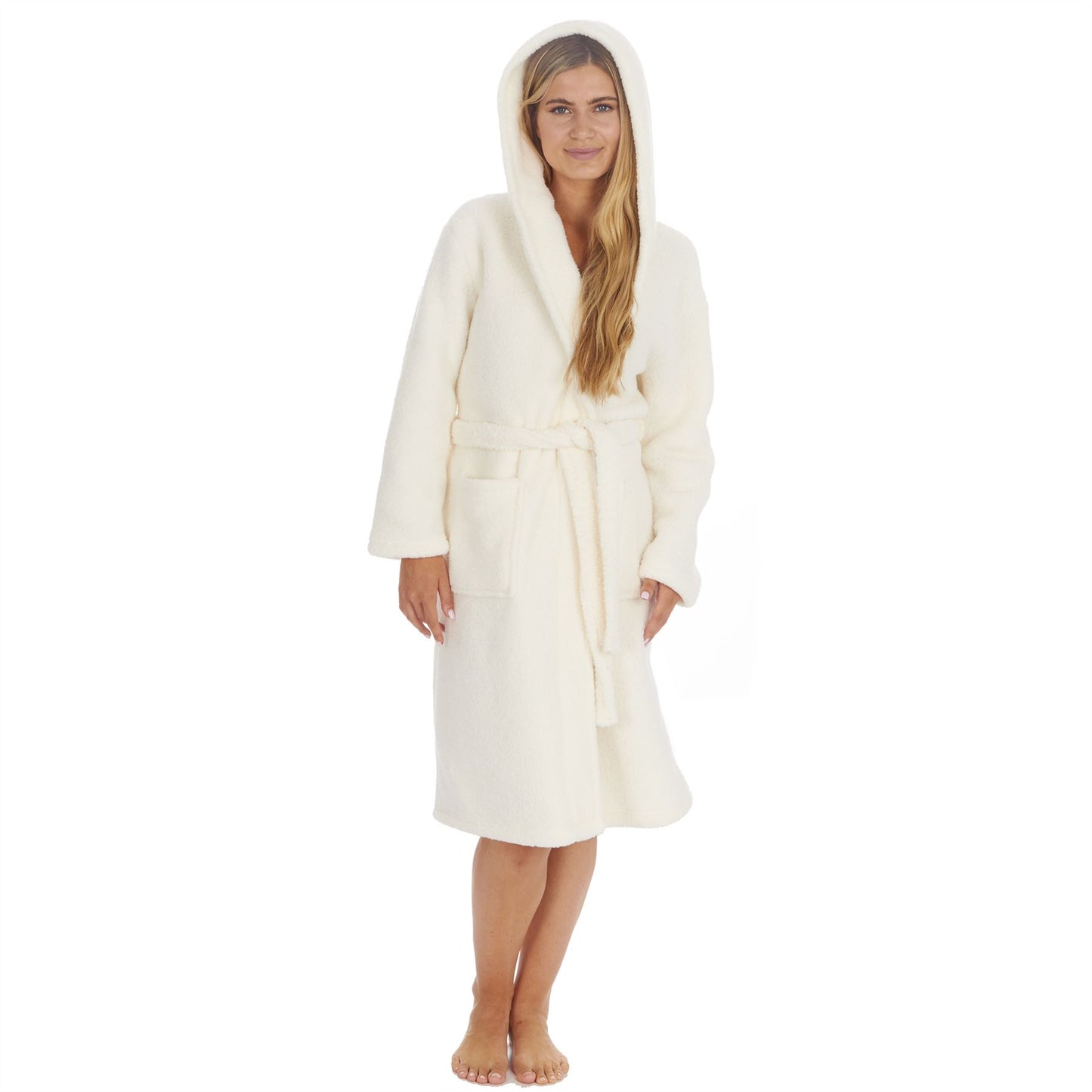 Forever Dreaming Womens Borg Fleece Robe - Cream