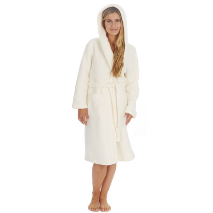 Forever Dreaming Womens Borg Fleece Robe - Cream