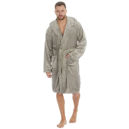 Pierre Roche Mens Flannel Fleece Hooded Robe - Grey (3XL-5XL)