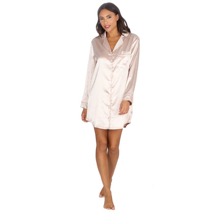 Slumber Party Womens Satin Nightshirt - Champagne