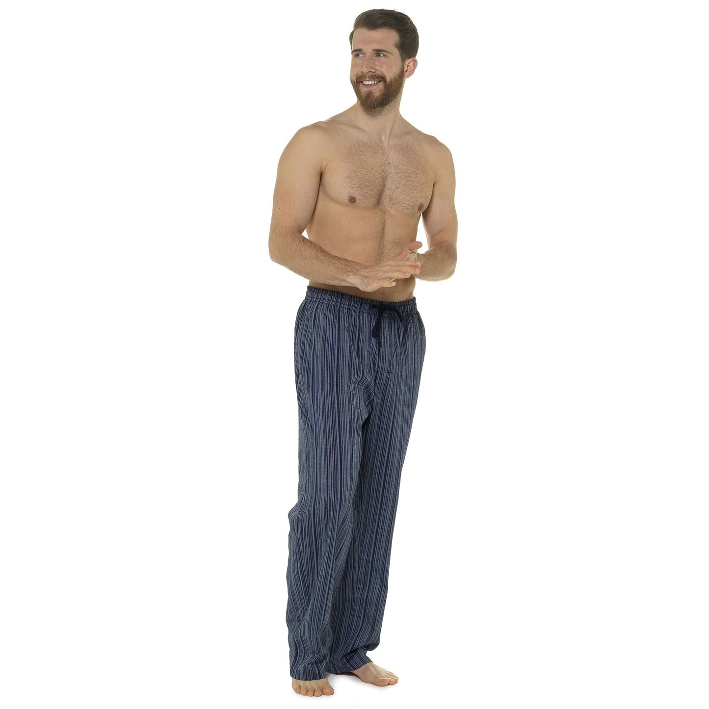 Foxbury Mens Woven Stripe Polycotton Lounge Pants - Navy