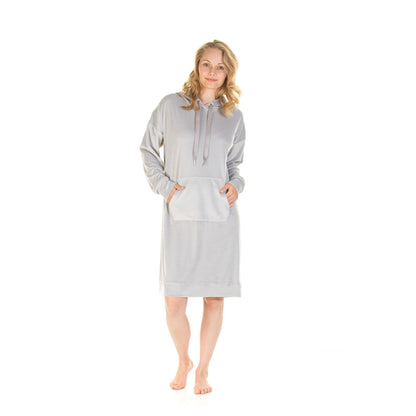 La Marquise Womens Velour Lounge Long Sleeve Hooded Nightdress - Grey