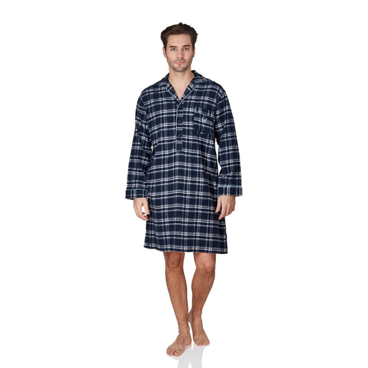 Haigman Mens Brushed Cotton Nightshirt - Black/Blue Check