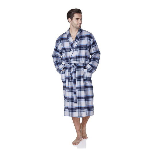 Haigman Mens Brushed Cotton Robe - Grey/Blue Check Haigman
