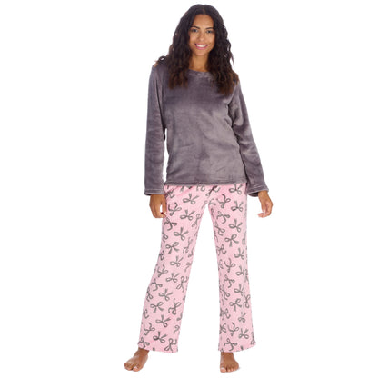 Forever Dreaming Womens Fleece Pyjamas - Pink/Silver Bows