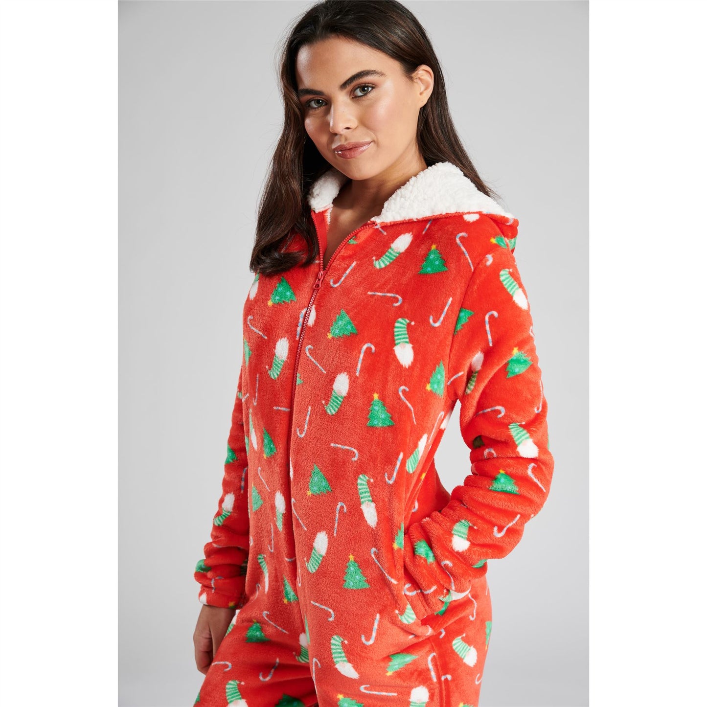 Loungeable Womens Christmas Print Fleece Onesie - Red