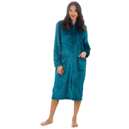 Countess Christie Womens Embossed Fleece Zip Robe - Teal