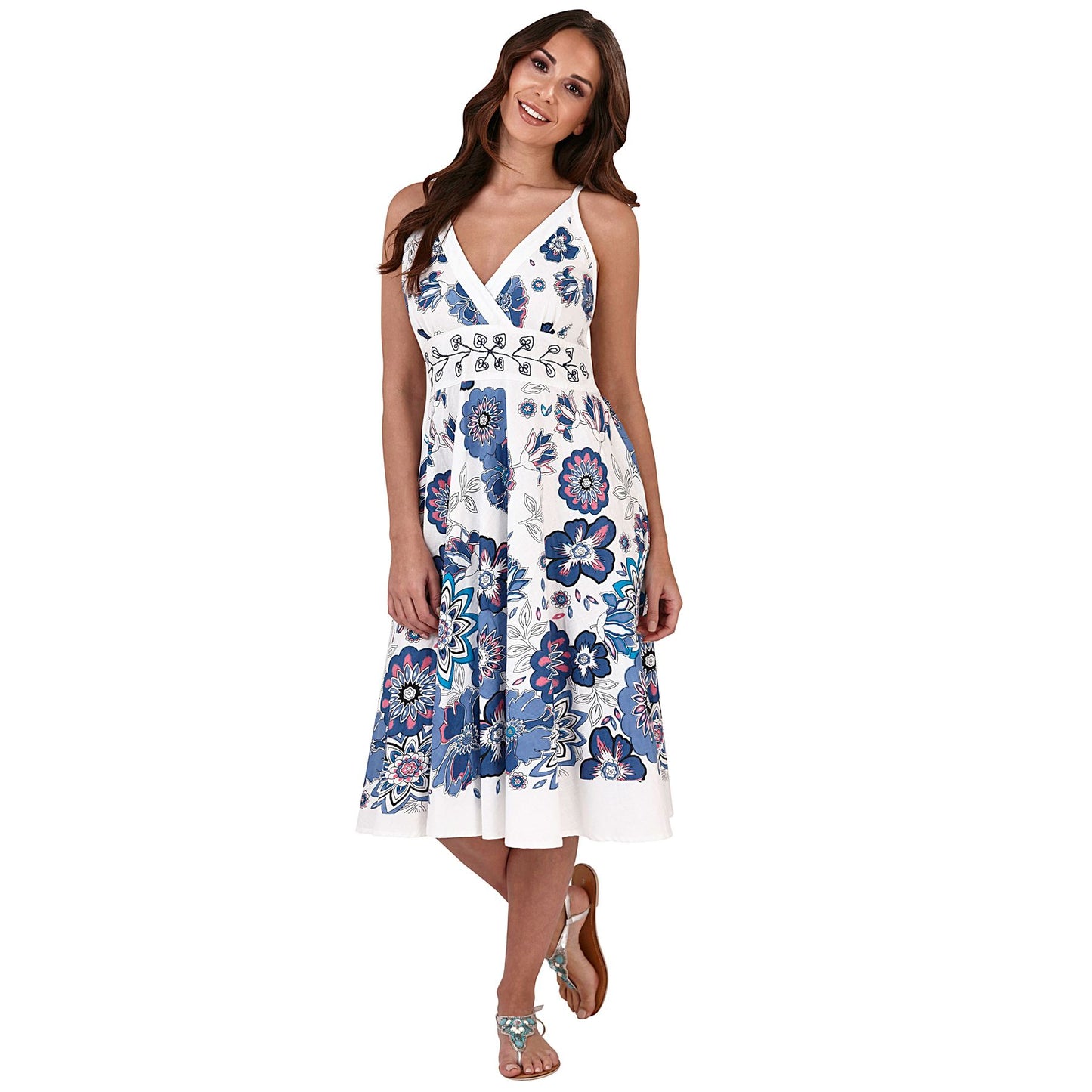 Pistachio Embroidered Crossover Dress - Blue