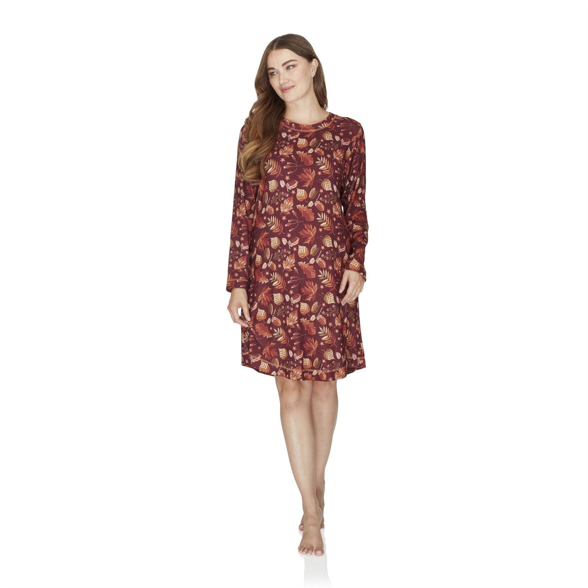Wysteria Lane Womens Jersey Knit Long Sleeve Nightdress - Burgundy Wysteria Lane