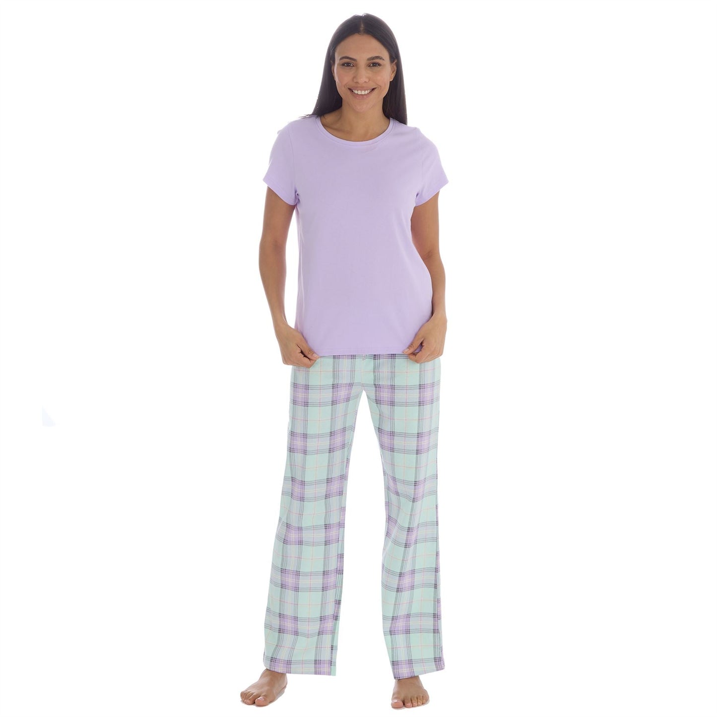 Forever Dreaming Womens T Shirt and Check Pants Pyjamas - Lilac Forever Dreaming