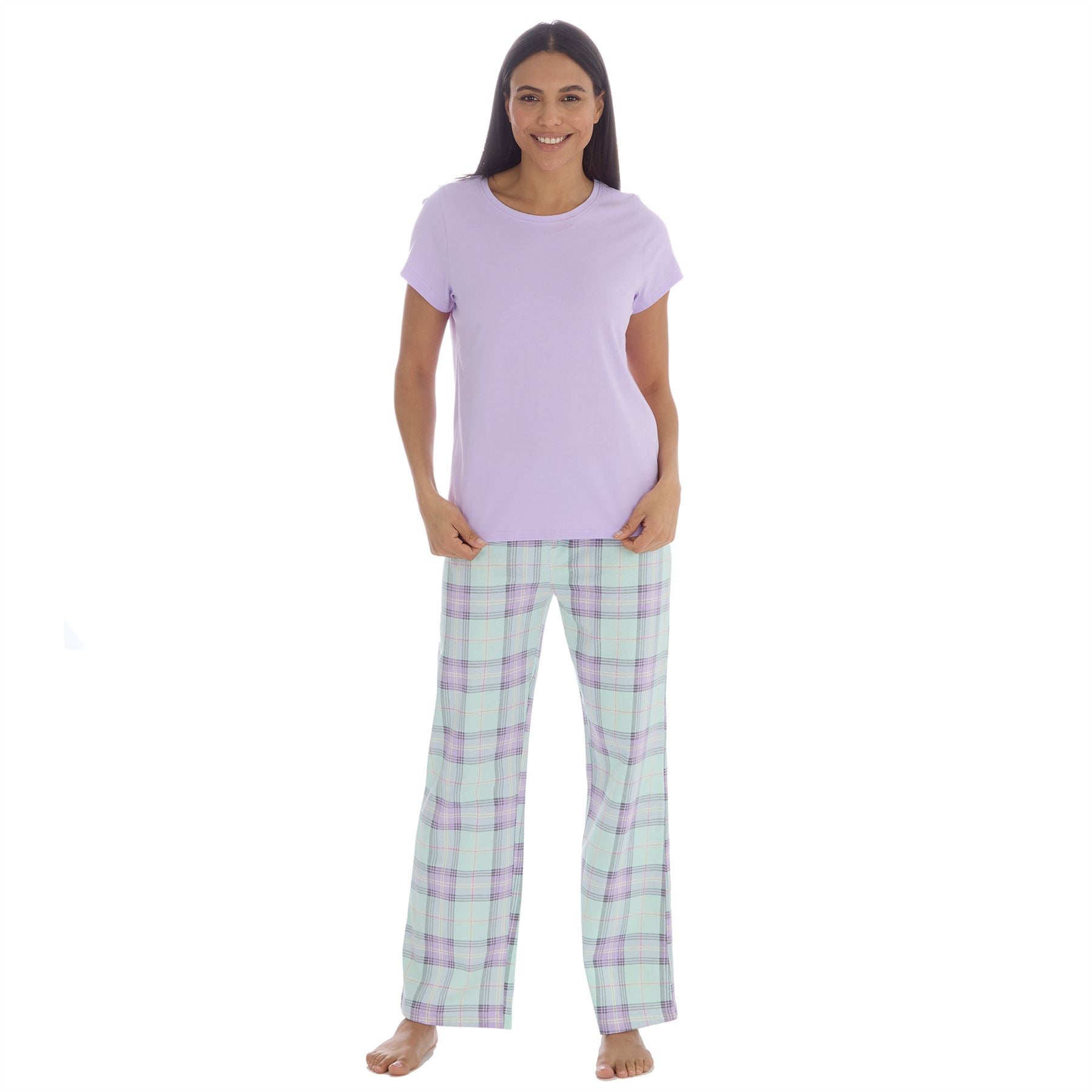 Forever Dreaming Womens T Shirt and Check Pants Pyjamas - Lilac Forever Dreaming