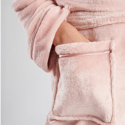 Loungeable Womens Satin Trim Fleece Hooded Robe - Dusky Pink