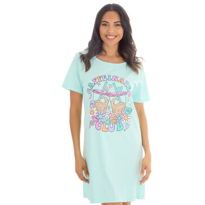 Forever Dreaming 'Caffeinated Club' Womens Nightdress - Mint