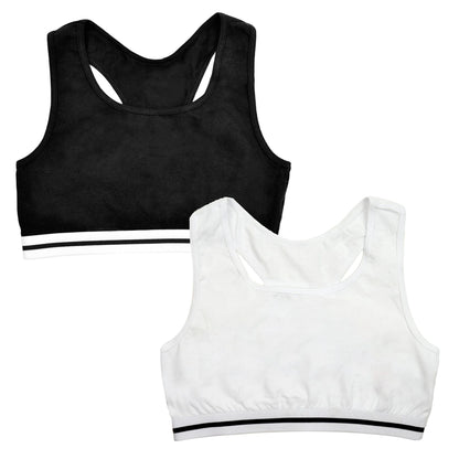 Girls Racer Back Crop Tops (2 Pack) Black/White
