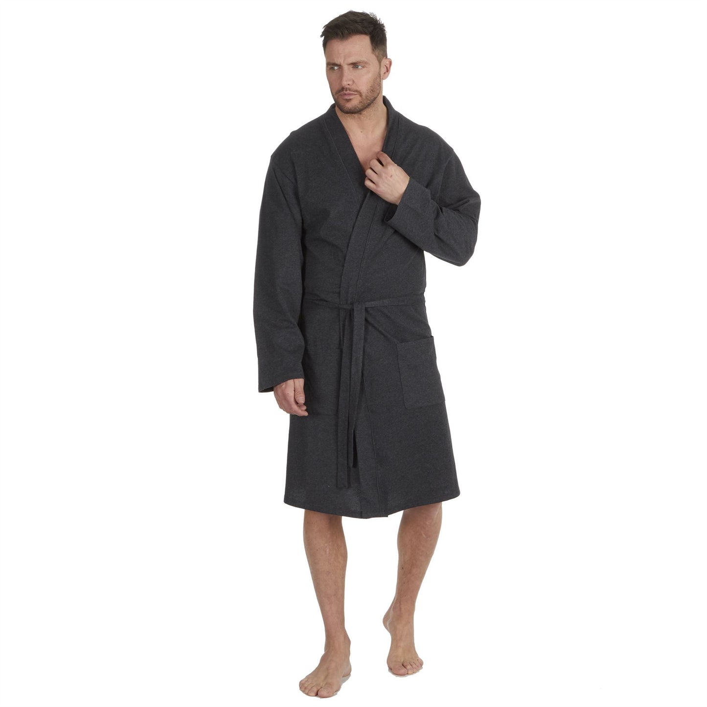Momentii Mens Jersey Kimono Robe - Charcoal Marl
