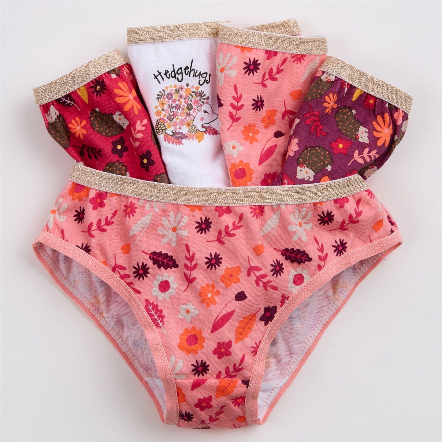 4Kidz Girls Briefs 5 Pack - Hedgehogs (7-13 Years)