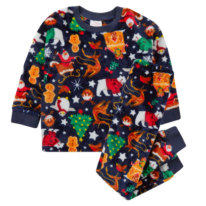 Kids All Over Print Fleece Christmas Pyjamas - Navy (2-6 Years)