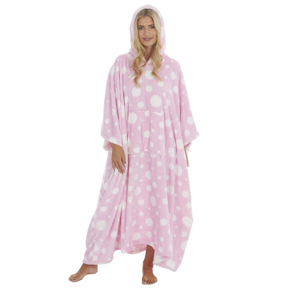Forever Dreaming Womens Longline Fleece Poncho - Pink Spot