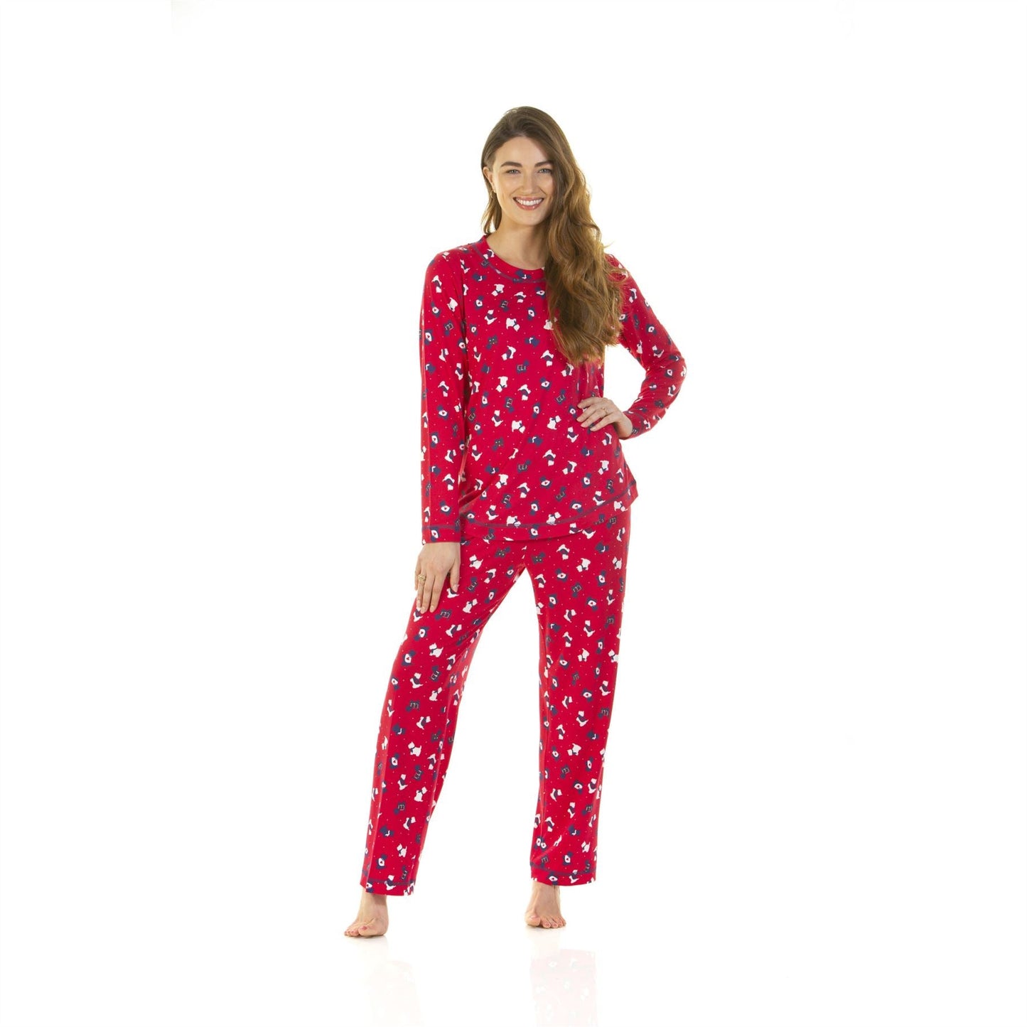 La Marquise Womens Jersey Knit Scotty Dog Pyjamas - Red La Marquise