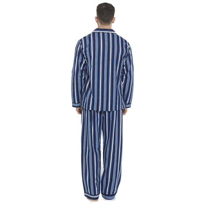 Tom Franks Mens Flannel Stripe Pyjamas - Navy Tom Franks