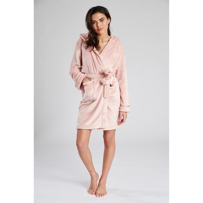 Loungeable Womens Satin Trim Fleece Hooded Robe - Dusky Pink