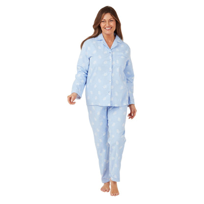Marlon Womens Leaf Print Brushed Cotton Pyjamas - Blue